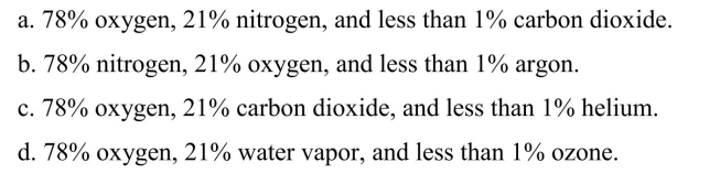 The earth's atmosphere, which we refer to as air, is a mixture of approximately  <div style=padding-top: 35px> 