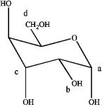  Refer to the carbohydrate below to answer the following questions.   a)Which carbon in the carbohydrate is the anomeric carbon? b)Does this represent an  \alpha or  \beta -anomoer? 
