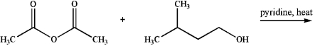 The product of the following reaction is a primary essence contained within bananas.    a)Draw its structure. b)The product of the above reaction could also be produced by the reaction of an acid and an alcohol. Draw their structures.