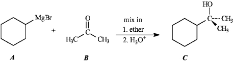 Instructions: Consider the Grignard reaction below to answer the following question(s).   -Refer to instructions. The electrophile in this reaction is indicated by letter _____.