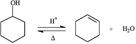 Instructions: The reaction below is commonly used as a laboratory preparation of cyclohexene. Use this reaction to answer the following question(s) .   -Refer to instructions. The forward and reverse reactions are classified, respectively, as: A)  addition, elimination B)  elimination, substitution C)  elimination, addition D)  elimination, rearrangement E)  substitution, addition