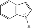 Instructions: Indole is pleasant smelling in highly dilute solutions and has been used in perfumery. Use the structure of indole, below, to answer the following question(s).   -Refer to instructions. Indole can function as a Brønsted-Lowry acid in the presence of strong bases. Formulate a reaction, using a generic base (:B<sup>-</sup>), showing electron flow with arrows, that demonstrates this reactivity of indole.
