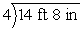 Divide:   A)  2 ft 7 in. B)  3 ft 8 in. C)  3 ft 7 in. D)  4 ft 7 in. E)  2 ft 8 in.