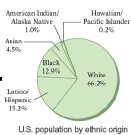 There are approximately 300,000,000 people living in the United States. The circle graph in Figure given below, shows the breakdown of the U.S. population by ethnic origin. Approximately how many more people of Asian ethnic origin live in the United States than people of American Indian/Alaska Native Islander ethnic origin?   A)  10,600,000 more people B)  10,400,000 more people C)  10,700,000 more people D)  10,500,000 more people E)  10,300,000 more people