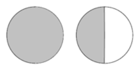  Express the shaded portion of the circles as a mixed number.   A)   1 \frac { 3 } { 2 }  B)   1 \frac { 1 } { 2 }  C)   1 \frac { 2 } { 3 }  D)   2 \frac { 2 } { 5 }  E)   2 \frac { 3 } { 2 }