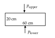  The pressure on the lower surface of the cylinder is  20 \mathrm { kPa } . If the variation of pressure in the vertical direction is given by  \partial p / \partial z = - 2400 \mathrm {~Pa} / \mathrm { m } , the pressure on the upper surface is nearest:   A)  19.52 kPa B)  20.48 kPa C)  −28.0 kPa D)  31.20 kPa 