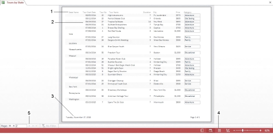   -In the accompanying figure, item 1 points to the ____ section. A)  Group Header B)  Page Header C)  Detail D)  Page Footer