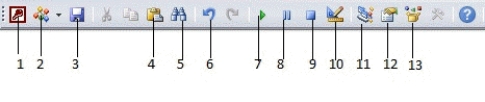  -In the figure above, item 1 refers to which button? A)  Run B)  Break C)  Reset D)  View Microsoft Office Access