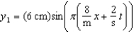 Two harmonic waves are described by:     From the choices given, determine the smallest positive value of x (in cm)  corresponding to a node of the resultant standing wave. A) 3 B) 0.25 C) 0 D) 6 E) 1.5