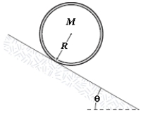  A cylindrical shell rolls without slipping down an incline as shown in the figure. The linear acceleration of its centre of mass is:   A) (5/7) g sin  \theta  B) (1/2) g sin \theta  C) (3/5) g sin  \theta  D) (2/3) g sin  \theta  E) (4/5) g sin  \theta