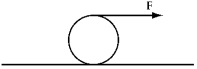  A force  \overrightarrow{\mathbf{F}}  is applied to a cylindrical roll of paper of radius R and mass M by pulling on the paper as shown. The acceleration of the centre of mass of the roll of paper (when it rolls without slipping)  is:   A)   \frac{1}{2} \frac{F}{M}  . B)   \frac{F}{M}  . C)   \frac{3}{2} \frac{F}{M}  . D)   \frac{4}{3} \frac{F}{M}  . E)   \frac{2 F}{M}  . 