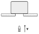 A 10-g bullet moving 1000 m/s strikes and passes through a 2.0-kg block initially at rest, as shown. The bullet emerges from the block with a speed of 400 m/s. To what maximum height will the block rise above its initial position?   A) 78 cm B) 66 cm C) 56 cm D) 46 cm E) 37 cm