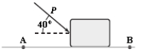 A block slides on a rough horizontal surface from point A to point B. A force (magnitude P = 2.0 N)  acts on the block between A and B, as shown. Points A and B are 1.5 m apart. If the kinetic energies of the block at A and B are 5.0 J and 4.0 J, respectively, how much work is done on the block by the force of friction as the block moves from A to B?   A) (-3.3 J)  B) +1.3 J C) +3.3 J D) (-1.3 J)  E) +4.6 J