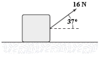  A 3.0-kg block is dragged over a rough horizontal surface by a constant force of 16 N acting at an angle of 37 \degree  above the horizontal as shown. The speed of the block increases from 4.0 m/s to 6.0 m/s in a displacement of 5.0 m. What work was done by the friction force during this displacement?   A) (-34 J)  B) (-64 J)  C) (-30 J)  D) (-94 J)  E) +64 J 