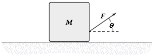  The block shown is pulled across the horizontal surface at a constant speed by the force shown. If M = 5.0 kg, F = 14 N and  \theta  = 35 \degree , what is the coefficient of kinetic friction between the block and the horizontal surface?   A) 0.44 B) 0.33 C) 0.38 D) 0.28 E) 0.17 