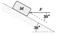  A block is pushed up a frictionless 30 \degree  incline by an applied force as shown. If F = 25 N and M = 3.0 kg, what is the magnitude of the resulting acceleration of the block?   A) 2.3 m/s2 B) 4.6 m/s2 C) 3.5 m/s2 D) 2.9 m/s2 E) 5.1 m/s2 
