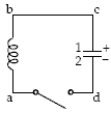  A 10- \mu F capacitor in an LC circuit made entirely of superconducting materials (R = 0   \Omega   )  is charged to 100  \mu C.Then a superconducting switch is closed.At t = 0 s, plate 1 is positively charged and plate 2 is negatively charged.At a later time, Vab = +10 V.At that time, Vdc is:   A) 0 V. B) 3.54 V. C) 5.0 V. D) 7.07 V. E) 10 V. 