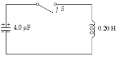 Before the switch is closed in the figure, the potential across the capacitor is 200 V.At some instant after the switch is closed, the instantaneous current is 0.70 A.What is the energy in the capacitor at this instant?   A) 49 mJ B) 31 mJ C) 80 mJ D) 0.13 J E) 62 mJ