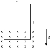  A conducting rectangular loop of mass M, resistance R, and dimensions a * b is allowed to fall from rest through a uniform magnetic field which is perpendicular to the plane of the loop.The loop accelerates until it reaches a terminal speed (before the upper end enters the magnetic field) .If a = 2.0 m, B = 6.0 T, R = 40  \Omega , and M = 0.60 kg, what is the terminal speed?   A) 1.6 m/s B) 20 m/s C) 2.2 m/s D) 26 m/s E) 5.3 m/s 