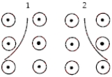 A magnetic field is directed out of the page.Two charged particles enter from the top and take the paths shown in the figure below.Which statement is correct?   A) Particle 1 has a positive charge and particle 2 has a negative charge. B) Both particles are positively charged. C) Both particles are negatively charged. D) Particle one has a negative charge and particle 2 has a positive charge. E) The direction of the paths depends on the magnitude of the velocity, not on the sign of the charge.