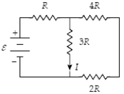  Determine R when I = 0.20 A and  \varepsilon = 18 V.   A) 50   \Omega  B) 8.0  \Omega  C) 10   \Omega  D) 20   \Omega  E) 30   \Omega