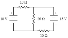  What is the magnitude of the current in the 20- \Omega  resistor?   A) 0.75 A B) 0.00 A C) 0.25 A D) 0.50 A E) 1.00 A 