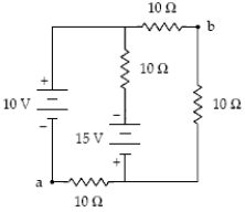 Determine the potential difference Va - Vb shown in the circuit below.   A) (-5.0 V)  B) +5.0 V C) (-10 V)  D) +10 V E) 0 V
