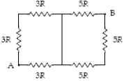  What is the equivalent resistance between points A and B in the figure when R = 18  \Omega ?   A) 48 \Omega  B) 64  \Omega  C) 80  \Omega  D) 96  \Omega  E) 110 \Omega