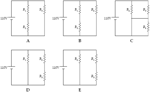 Which two circuits are exactly equivalent?   A) A and B B) B and C C) C and D D) D and E E) B and E