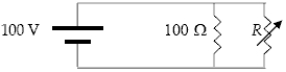  A parallel circuit consists of a 100 V DC power source, a 100   \Omega  resistor, and a variable resistor of resistance R, which varies from 0 to 100   \Omega  .The current in the circuit is:   A) directly proportional to R. B) inversely proportional to R. C) directly proportional to (100  \Omega   + R) . D) inversely proportional to (100   \Omega  + R) . E) neither directly nor inversely proportional to R or to (100   \Omega   + R) . 