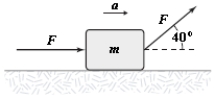 If F = 4.0 N and m = 2.0 kg, what is the magnitude a of the acceleration for the block shown below? The surface is frictionless.   A) 5.3 m/s<sup>2</sup> B) 4.4 m/s<sup>2</sup> C) 3.5 m/s<sup>2</sup> D) 6.2 m/s<sup>2</sup> E) 8.4 m/s<sup>2</sup>