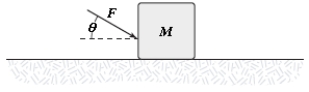 A block is pushed across a horizontal surface by the force shown. If the coefficient of kinetic friction between the block and the surface is 0.30, F = 20 N, θ = 30°, and M = 3.0 kg, what is the magnitude of the acceleration of the block?   A) 2.8 m/s<sup>2</sup> B) 2.3 m/s<sup>2</sup> C) 1.8 m/s<sup>2</sup> D) 3.3 m/s<sup>2</sup> E) 5.4 m/s<sup>2</sup>
