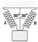 Two identical springs with spring constant 50 N/m support a 5.0-N weight as in the picture below. What is the tension in spring A? ​   ​ A) 1.45 N B) 2.50 N C) 2.89 N D) 3.75 N E) 5.00 N