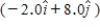 A particle moves in the xy plane with a constant acceleration given by   m/s<sup>2</sup>. At t = 0, its position and velocity are   m and   m/s, respectively. What is the distance from the origin to the particle at t = 2.0 s? A) 6.4 m B) 10 m C) 8.9 m D) 2.0 m E) 6.2 m
