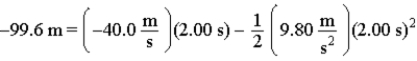 Given the equations below, which description best fits the physical situation?   A) A projectile's displacement two seconds after being fired downward with a speed of 30.0 m/s. B) A projectile's displacement two seconds after being fired downward with a speed of 40.0 m/s. C) A projectile's displacement two seconds after being fired downward with a speed of 50.0 m/s. D) A projectile's displacement two seconds after being fired downward with a speed of 60.0 m/s. E) A projectile's displacement two seconds after being fired downward with a speed of 80.0 m/s.