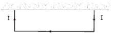 A wire (mass = 50 g, length = 40 cm)  is suspended horizontally by two vertical wires which conduct a current I = 8.0 A, as shown in the figure. The magnetic field in the region is into the paper and has a magnitude of 60 mT. What is the tension in either wire?   A) 0.15 N B) 0.68 N C) 0.30 N D) 0.34 N E) 0.10 N