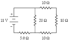 What is the magnitude of the potential difference across the 20-Ω resistor?   A) 3.2 V B) 7.8 V C) 11 V D) 5.0 V E) 8.6 V