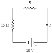 A 10-V battery is connected to a 15-Ω resistor and an unknown resistor R, as shown. The current in the circuit is 0.40 A. How much heat is produced in the 15-Ω resistor in 2.0 min?   A) 0.40 kJ B) 0.19 kJ C) 0.29 kJ D) 0.72 kJ E) 0.80 kJ