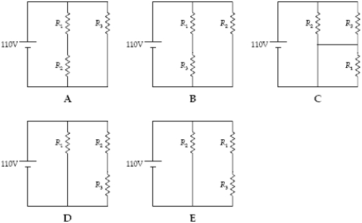 Which two circuits are exactly equivalent?   A) A and B B) B and C C) C and D D) D and E E) B and E