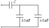 If C = 10 μF, what is the equivalent capacitance for the combination shown?   A) 7.5 μF B) 6.5 μF C) 7.0 μF D) 5.8 μF E) 13 μF