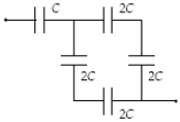 Determine the equivalent capacitance of the combination shown when C = 24 μF.   A) 20 μF B) 36 μF C) 16 μF D) 45 μF E) 27 μF