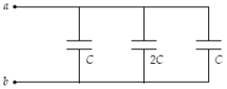 The equivalent capacitance of the circuit shown below is   A) 0.2 C. B) 0.4 C. C) 1 C. D) 4 C. E) 5 C.