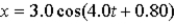 The oscillation of the 2.0-kg mass on a spring is described by   where x is in centimeters and t is in seconds. What is the force constant of the spring? A) 4.0 N/m B) 0.80 N/m C) 16 N/m D) 32 N/m E) 2.0   N/m