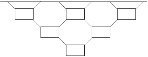 A mobile is made of identical objects of mass m suspended so that the lowest row has one object, the row above two objects, and the row above three objects. All the strings are at 45° angles. What is the average tension in the strings connecting the highest row to the ceiling?   A)    B)    C) mg D)    E)   