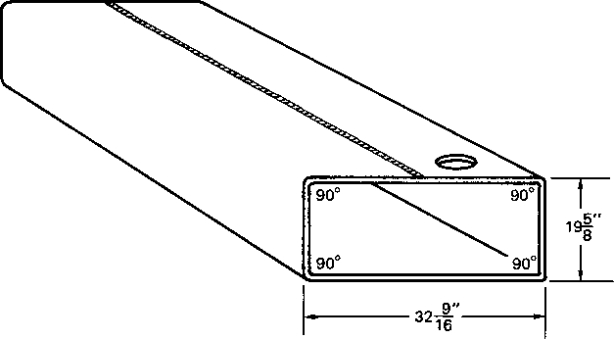 Four 90-degree outside bends are required for the tank shown. Find, in inches, the length of plate needed to make this tank.  