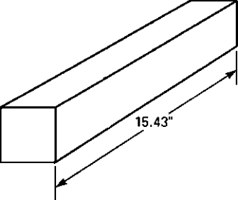 Figure 15-3   -A welder saws this square stock into five equal pieces. What is the length of each piece? Allow 1/16  waste for each cut. Round your answer to the nearest hundredth.
