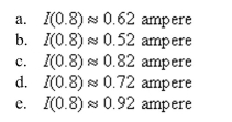 The current I (in amperes) when 100 volts is applied to a circuit is given by , where is the time (in seconds) after the voltage is applied. Approximate the current at second after the voltage is applied. Round your answer to two decimal places.