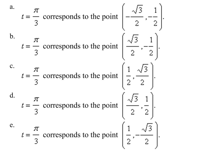 Find the point on the unit circle that corresponds to the real number t.