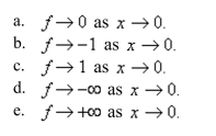 Describe the behavior of the function as approaches zero.