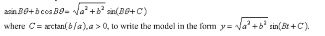 A weight is attached to a spring suspended vertically from a ceiling. When a driving force is applied to the system, the weight moves vertically from its equilibrium position, and this Motion is modeled by where is the distance from equilibrium (in feet) and is the time (in seconds).   Use the identity    <div style=padding-top: 35px> 
